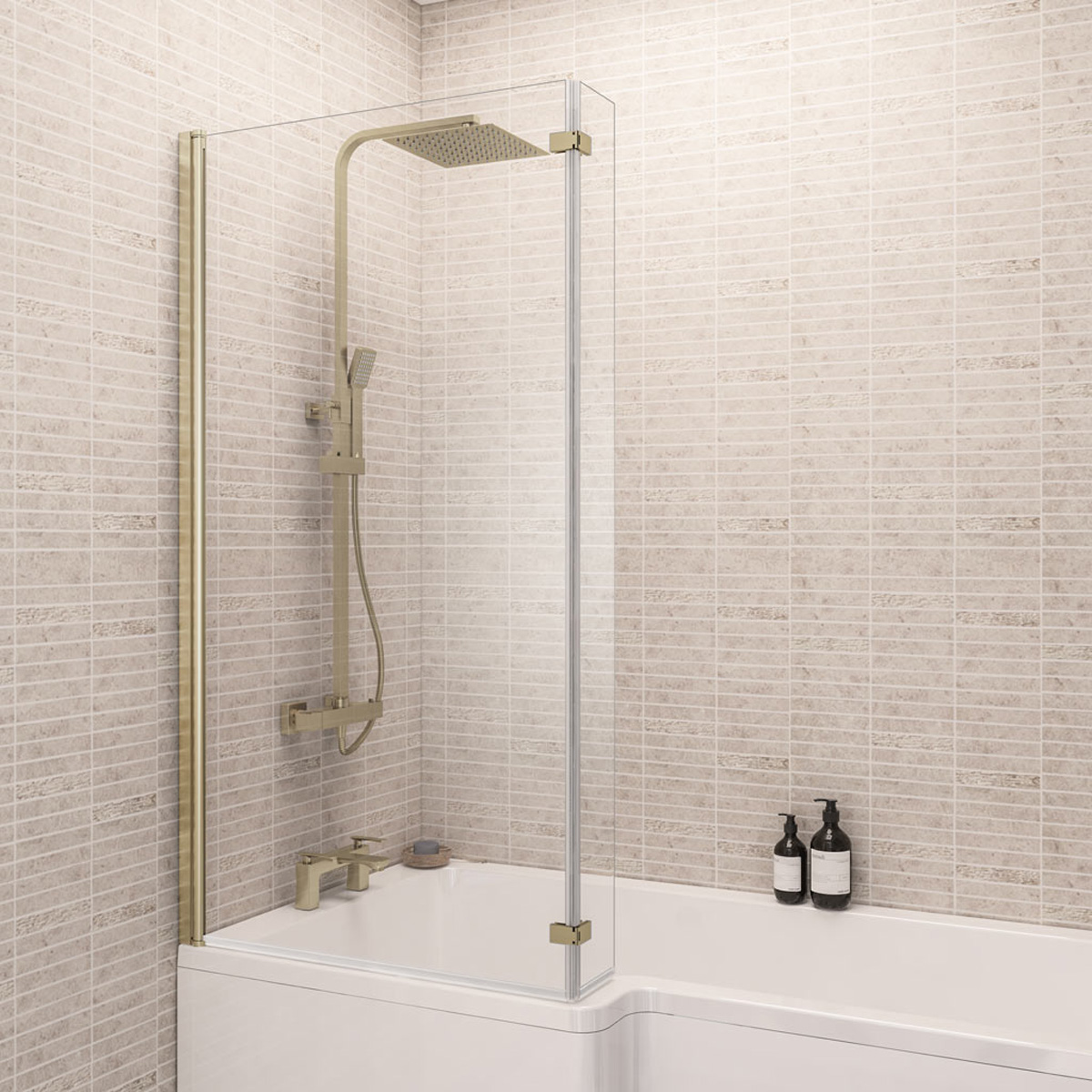 Eastbrook L-Shape badwand 85x140cm links messing geborsteld