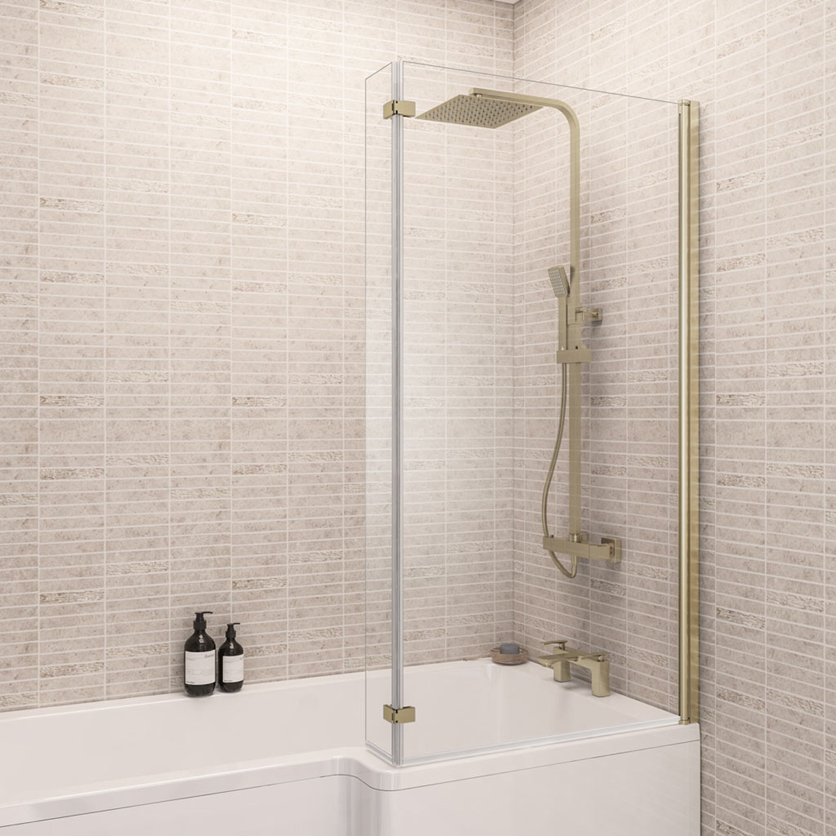 Eastbrook L-Shape badwand 85x140cm rechts messing geborsteld