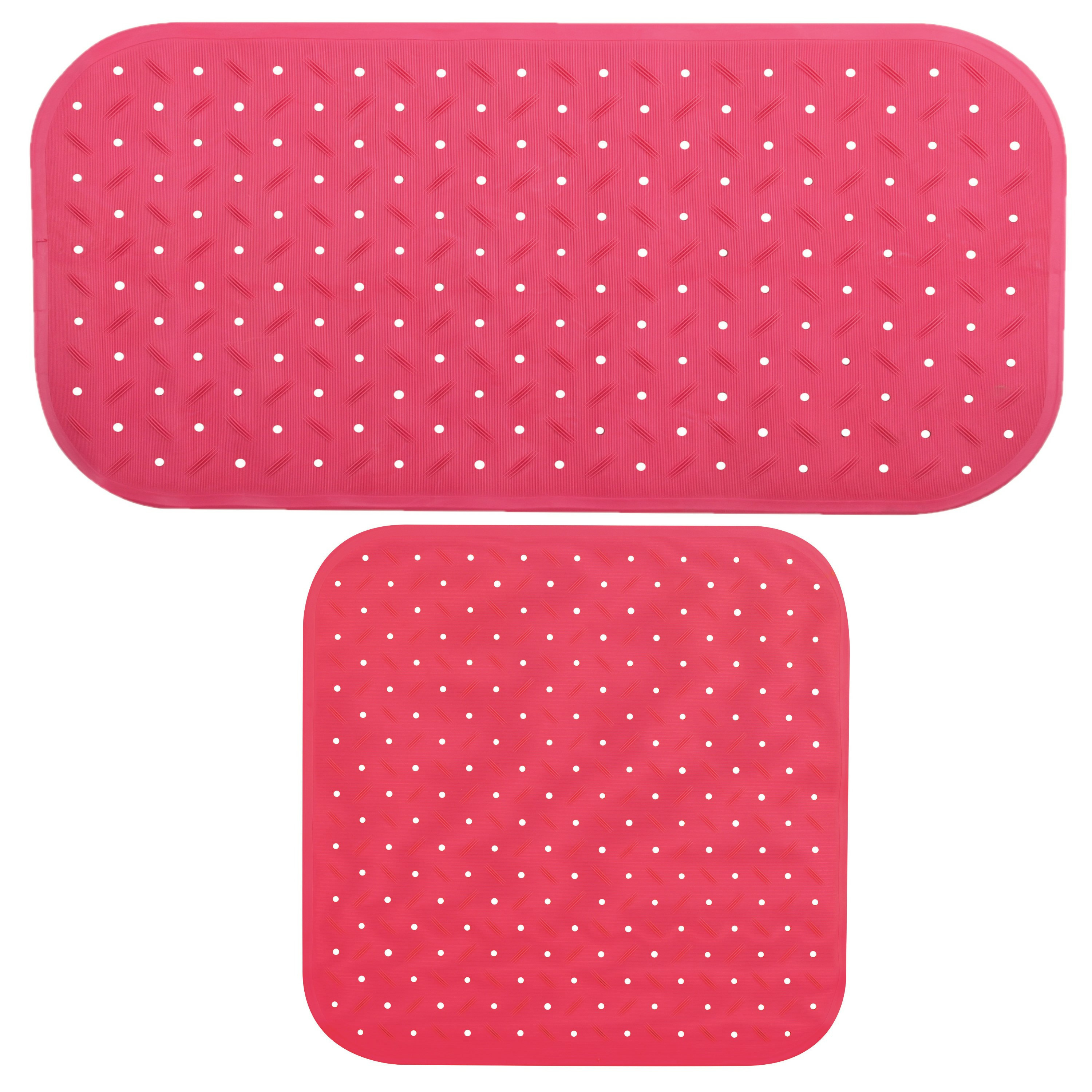 MSV Douche/bad anti-slip matten set badkamer - rubber - 2x stuks - fuchsia roze - 2 formaten -