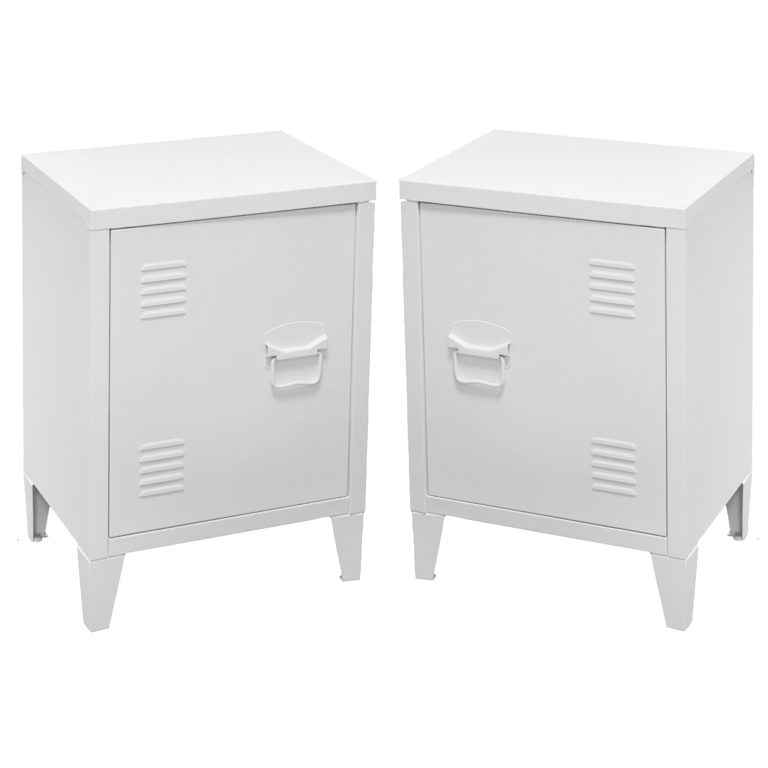 Urban Living Nachtkastje Locker - 2x - industrieel - wit - metaal - met deurtje - x 30 x 57 cm -