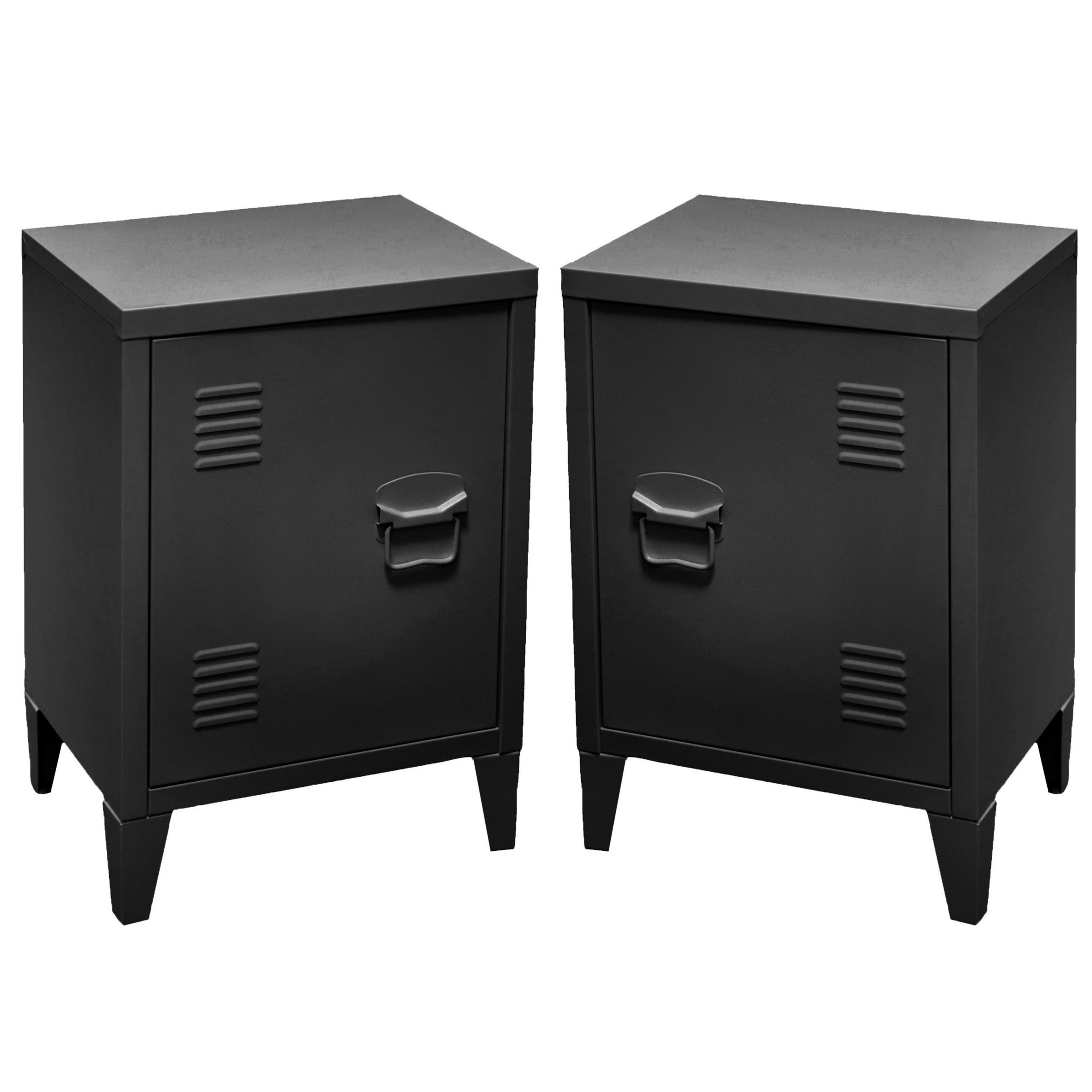 Urban Living Nachtkastje Locker - 2x - industrieel - zwart - metaal - met deurtje - x 30 x 57 cm -