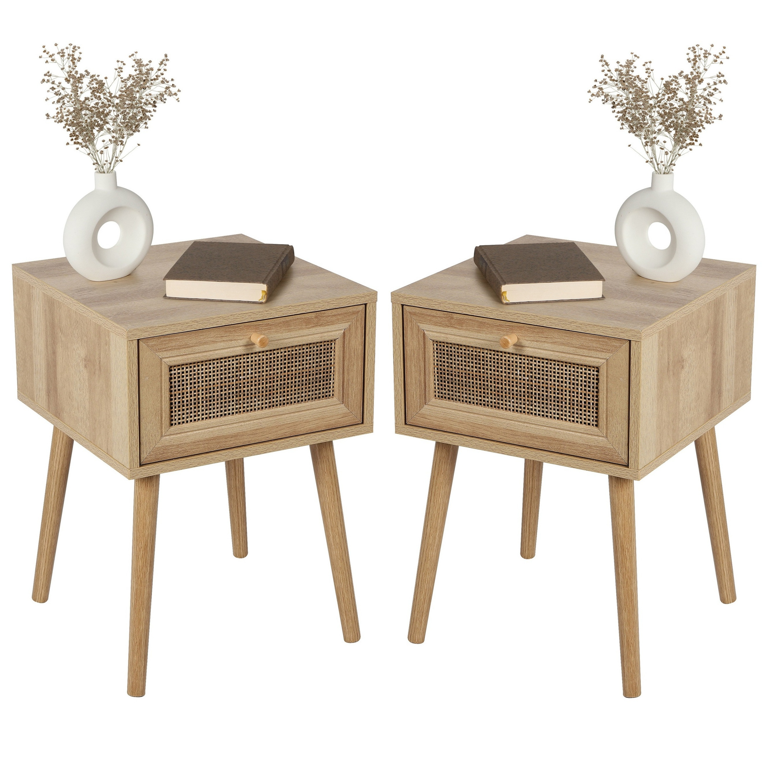Urban Living Nachtkastje Bali - 2x - Ibiza stijl - hout - met lade - x x 57 cm -