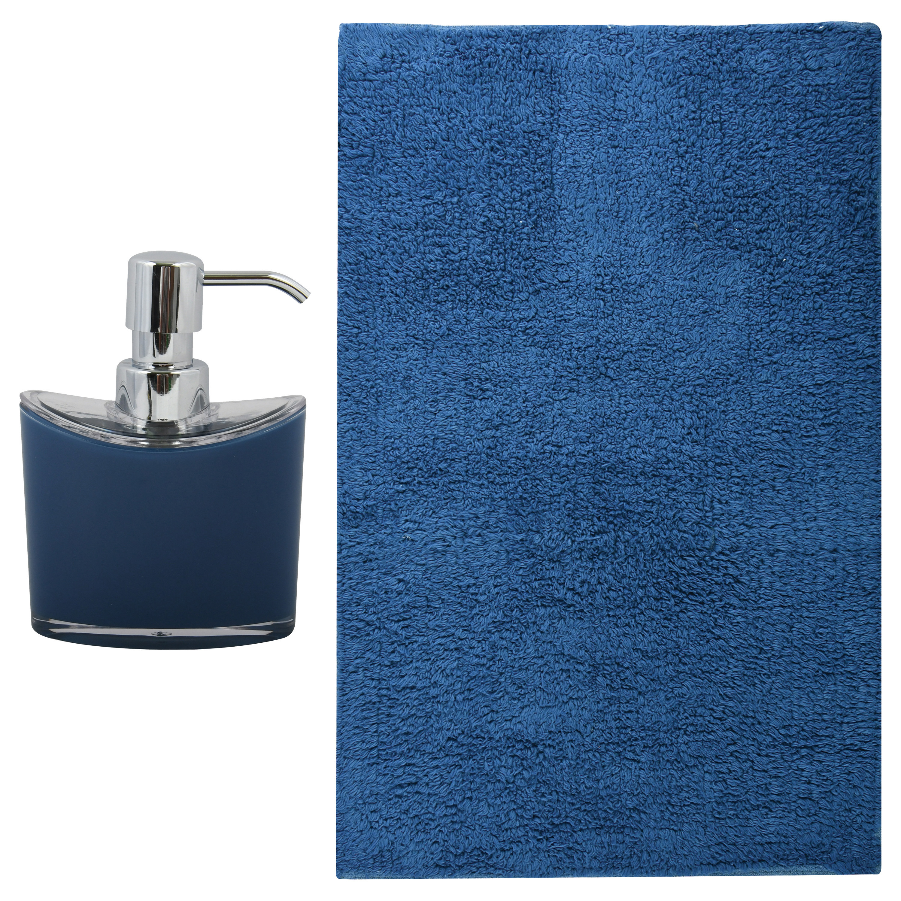 MSV badkamer droogloop mat/tapijt - Sienna - x 60 cm - bijpassende kleur zeeppompje - donkerblauw -