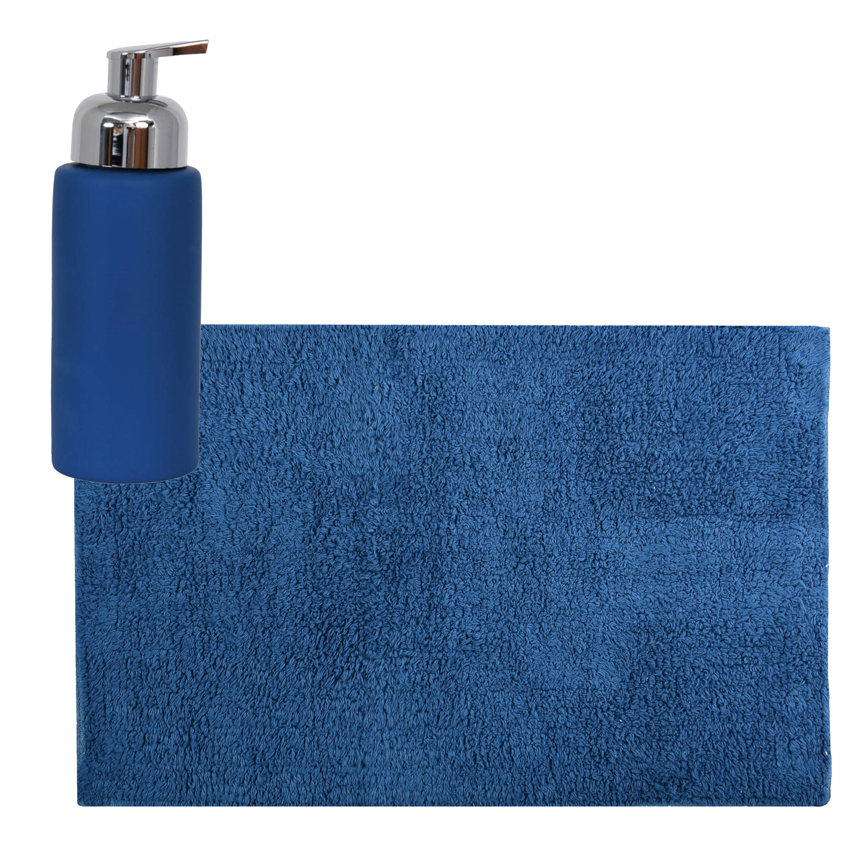 MSV badkamer droogloop mat/tapijt - x 60 cm - met zelfde kleur zeeppompje - donkerblauw -