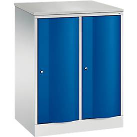 C und P C+P Garderobekast Resisto, 2 vakken, 2 legborden, B 772 x D 540 x H 1077 mm, lichtgrijs/gentiaanblauw