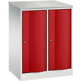 C und P C+P Garderobekast Resisto, 2 vakken, 2 legplanken, B 772 x D 540 x H 1077 mm, lichtgrijs/ruwe rood