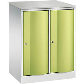 C und P C+P Garderobekast Resisto, 2 vakken, 2 legborden, B 772 x D 540 x H 1077 mm, lichtgrijs/kleedgroen