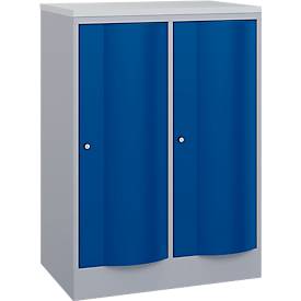 C und P C+P Garderobekast Resisto, 2 vakken, 2 legborden, B 772 x D 540 x H 1077 mm, blank aluminium/ gentiaanblauw
