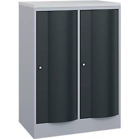 C und P C+P Garderobekast Resisto, 2 vakken, 2 legborden, B 772 x D 540 x H 1077 mm, blank aluminium/antracietgrijs