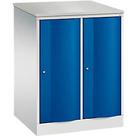 C und P C+P Garderobekast Resisto, 2 vakken, 2 legplanken, B 772 x D 640 x H 1077 mm, lichtgrijs/ gentiaanblauw