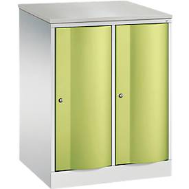 C und P C+P Garderobekast Resisto, 2 vakken, 2 legborden, B 772 x D 640 x H 1077 mm, lichtgrijs/kleedgroen