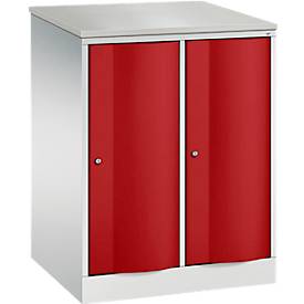 C und P C+P Garderobekast Resisto, 2 vakken, 2 legplanken, B 772 x D 640 x H 1077 mm, lichtgrijs/ruwe rood