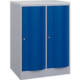 C und P C+P Garderobekast Resisto, 2 vakken, 2 legborden, B 772 x D 640 x H 1077 mm, blank aluminium/ gentiaanblauw