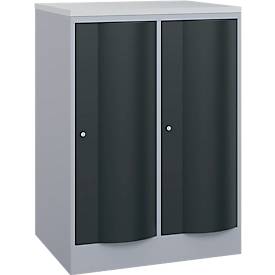 C und P C+P Garderobekast Resisto, 2 vakken, 2 legborden, B 772 x D 640 x H 1077 mm, blank aluminium/antracietgrijs