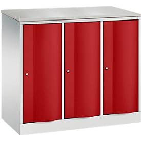 C und P C+P Garderobekast Resisto, 3 vakken, 3 legplanken, B 1148 x D 540 x H 1077 mm, lichtgrijs/ruwe rood
