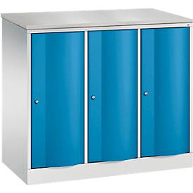 C und P C+P Garderobekast Resisto, 3 vakken, 3 legplanken, B 1148 x D 540 x H 1077 mm, lichtgrijs/lichtblauw