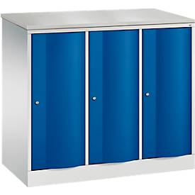 C und P C+P Garderobekast Resisto, 3 vakken, 3 legplanken, B 1148 x D 540 x H 1077 mm, lichtgrijs/gentiaanblauw
