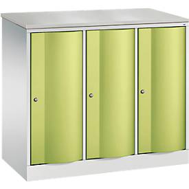 C und P C+P Garderobekast Resisto, 3 vakken, 3 legborden, B 1148 x D 540 x H 1077 mm, lichtgrijs/kleedgroen