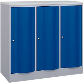 C und P C+P Garderobekast Resisto, 3 vakken, 3 legborden, B 1148 x D 540 x H 1077 mm, blank aluminium/ gentiaanblauw