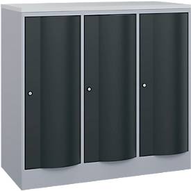 C und P C+P Garderobekast Resisto, 3 vakken, 3 legborden, B 1148 x D 540 x H 1077 mm, blank aluminium/antracietgrijs