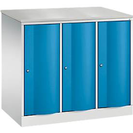 C und P C+P Garderobekast Resisto, 3 vakken, 3 legplanken, B 1148 x D 640 x H 1077 mm, lichtgrijs/lichtblauw