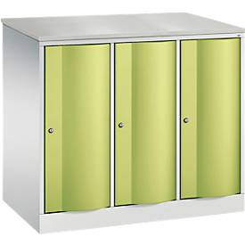 C und P C+P Garderobekast Resisto, 3 vakken, 3 legborden, B 1148 x D 640 x H 1077 mm, lichtgrijs/kleedgroen