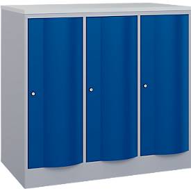 C und P C+P Garderobekast Resisto, 3 vakken, 3 legborden, B 1148 x D 640 x H 1077 mm, blank aluminium/ gentiaanblauw