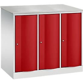 C und P C+P Garderobekast Resisto, 3 vakken, 3 legplanken, B 1148 x D 640 x H 1077 mm, lichtgrijs/ruwe rood