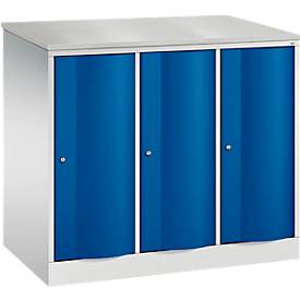 C und P C+P Garderobekast Resisto, 3 vakken, 3 legplanken, B 1148 x D 640 x H 1077 mm, lichtgrijs/gentiaanblauw
