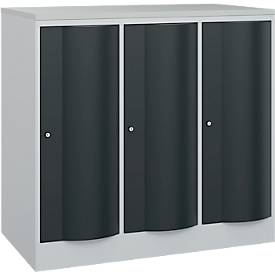 C und P C+P Garderobekast Resisto, 3 vakken, 3 legborden, B 1148 x D 640 x H 1077 mm, lichtgrijs/antracietgrijs