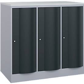 C und P C+P Garderobekast Resisto, 3 vakken, 3 legborden, B 1148 x D 640 x H 1077 mm, blank aluminium/antracietgrijs