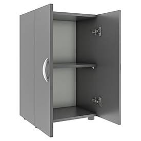 Ulas archiefkast, 2 dossierhoogtes, 1 legplank, voor ca. 14 dossiers, vleugeldeuren, B 490 x D 340 x H 740 mm, hout, antraciet