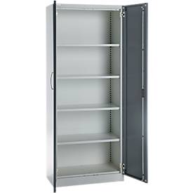 Kantoorkast, 5 OH, afsluitbaar, met opliggende deuren, B 800 mm, basaltgrijs/blank aluminium