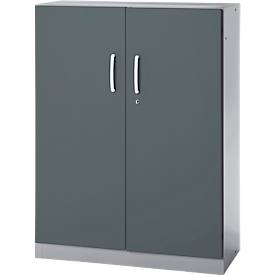 Kantoorkast, 3OH, afsluitbaar, met opliggende deuren, B 950 mm, basaltgrijs/blank aluminium