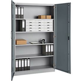 Kantoorkast, 5 OH, afsluitbaar, met opliggende deuren, B 1200 mm, basaltgrijs/blank aluminium