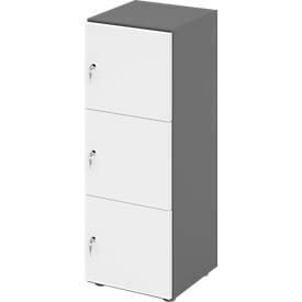 Topas Line lockerkast, 3 dossierhoogtes, 3 vakken, cilinderslot, B 400 x D 420 x H 1100 mm, grafiet/wit