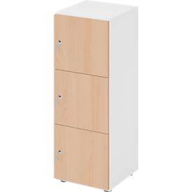 Lockerkast Topas Line, 3 dossierhoogtes, 3 compartimenten, cilinderslot, B 400 x D 420 x H 1100 mm, wit/eiken