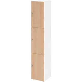 Lockerkast Topas Line, 6 dossierhoogtes, 3 compartimenten, cilinderslot, B 400 x D 420 x H 2156 mm, wit/eiken