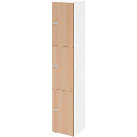 Lockerkast Topas Line, 6 dossierhoogtes, 3 vakken, cijferslot, B 400 x D 420 x H 2156 mm, wit/eiken
