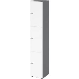 Topas Line lockerkast, 6 dossierhoogtes, 3 vakken, cijferslot, B 400 x D 420 x H 2156 mm, grafiet/wit