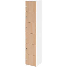Topas Line lockerkast, 6 dossierhoogtes, 6 vakken, cilinderslot, B 400 x D 420 x H 2156 mm, wit/eiken