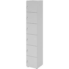Topas Line lockerkast, 6 dossierhoogtes, 6 vakken, cilinderslot, B 400 x D 420 x H 2156 mm, grijs/grijs