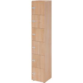 Lockerkast Topas Line, 6 dossierhoogtes, 6 compartimenten, cijferslot, B 400 x D 420 x H 2156 mm, notenhout/walnoot