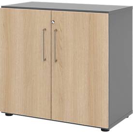 Kasten Breno, 2 OH, afsluitbaar, 28 kg per plank, B 800 x D 420 x H 748 mm, grafiet/eiken