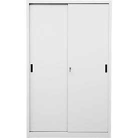 Schuifdeurkast, 5 ordnerhoogtes, 4 in hoogte verstelbare legborden, afsluitbaar, B 1200 x D 450 mm x H 1950 mm, staal, lichtgrijs RAL 7035