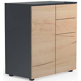 Dalosa ladekast, 4 vakken & 2 laden, deur, B 700 x D 390 x H 770 mm, hout, antraciet/honingeik