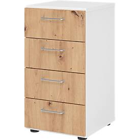 Breno ladekast, 4 laden, metalen handgrepen, B 400 x D 420 x H 748 mm, wit/eiken