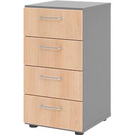 Breno ladekast, 4 laden, metalen handgrepen, B 400 x D 420 x H 748 mm, grafiet/eiken