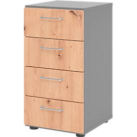 Breno ladekast, 4 laden, metalen handgrepen, B 400 x D 420 x H 748 mm, grafiet/eiken