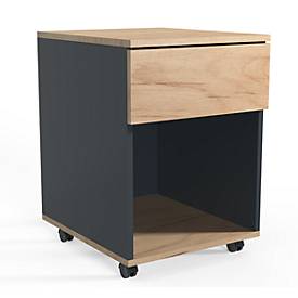 Verrijdbaar onderstel Dalosa, 1 greeploze lade & 1 vak, B 390 x D 450 x H 550 mm, hout, antraciet/honingeik